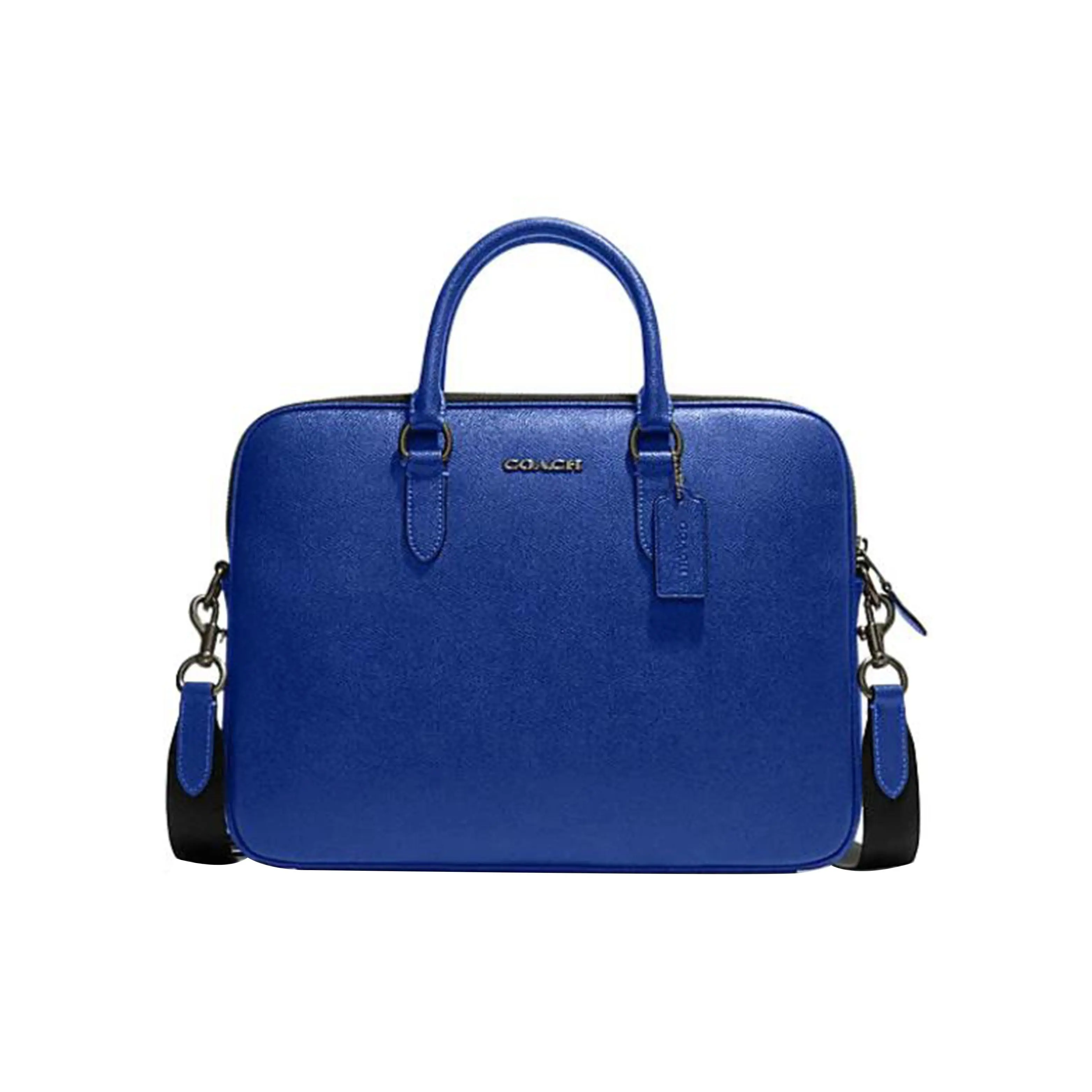 COACH Liam 33 Leather Briefcase for Men – Minimalist Logo Zip Closure, Large Size, Navy Blue