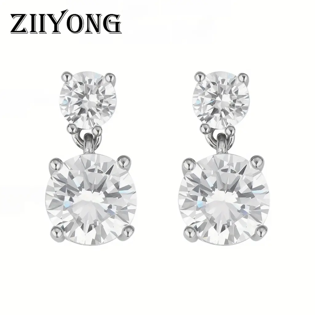 ZIIYONG Double Round Cut Cubic Zirconia Dangle Drop Earrings s925 Sterling Silver Hypoallergenic Classic Brilliant Fine Jewelry For Women accessories And Girls  accessories   Perfect For Anniversary Gift Wedding Party And Elegant Evening Outfitss