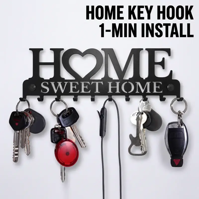 Home Letter Shaped Metal Wall Hook, Fashionable Iron Key Hook, Creative Keychain Organizer for Bedroom Living Room Porch, Summer Gifts, Decor, Decorative Hooks
