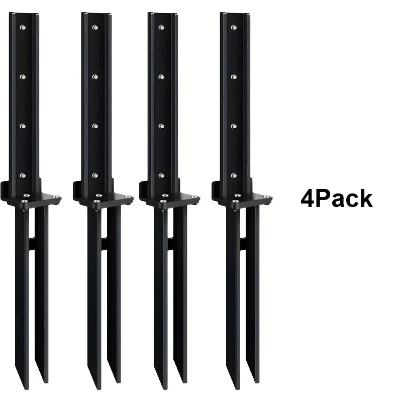 4-Pack Heavy Duty Metal Outdoor Fence Post Fixer - Ground Spike Anchor Bracket for DIY Users, Fence Repair, Quick Easy Installation, Black Home Improvement Gardening Supply, Fathers Day Gift for Community Events