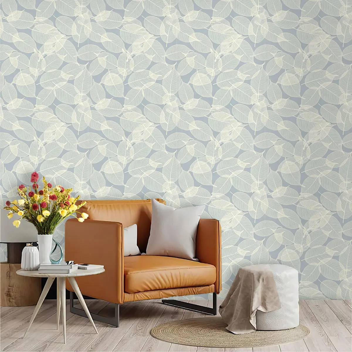 Translucent Rice Leaf Veins Wallpaper, Mauve Blue Base Pattern, PVC Material, Self-Adhesive, Ideal for Kitchen/living Room/bedroom Decor