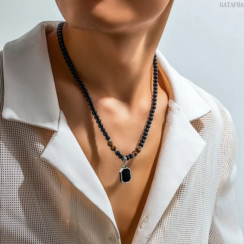 Men's Tiger Eye Beaded Choker, Minimalist Luxury Hip Hop Jewelry, All Seasons Casual Elegant Daily Wear Accessory for Sports & Outdoor Enthusiasts