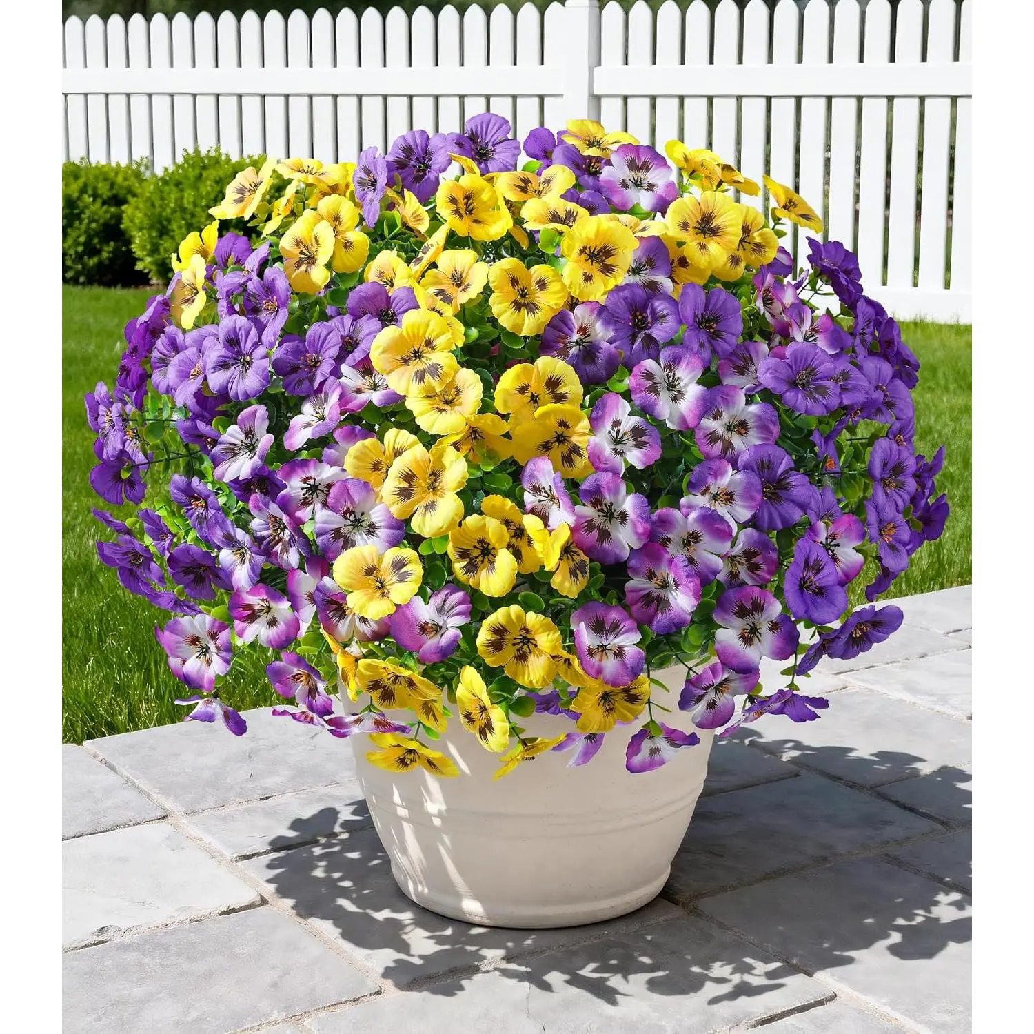 20PCS Artificial Fake Pansy Flowers for Outdoors Spring Summer Decor,Faux Silk Pansies UV Resistant Plants for Front Door Porch Yard Patio Window Box Home Decor(Purple Yellow Gradient Purple)