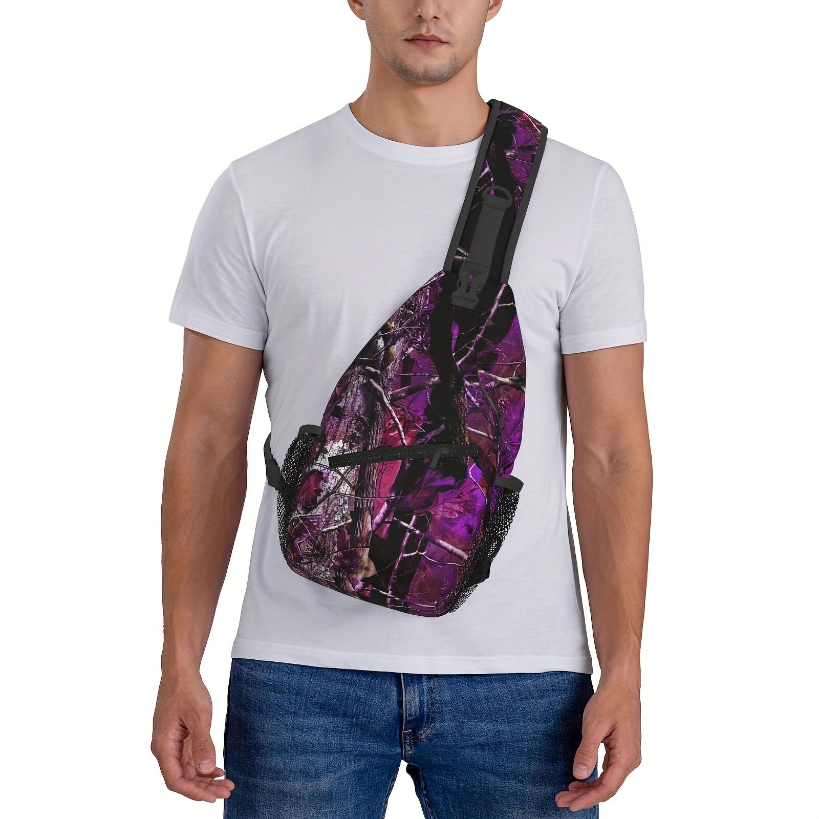 Crossbody Chest  Hiking Purple Camouflage Leaves Shoulder  Folding Large Capacity Fashion Durable Can Be Used For Shopping, Work, Leisure Travel Beach  Fishing  Travel Accessories Must Have  For School Back Christmas Gifts bag backpack