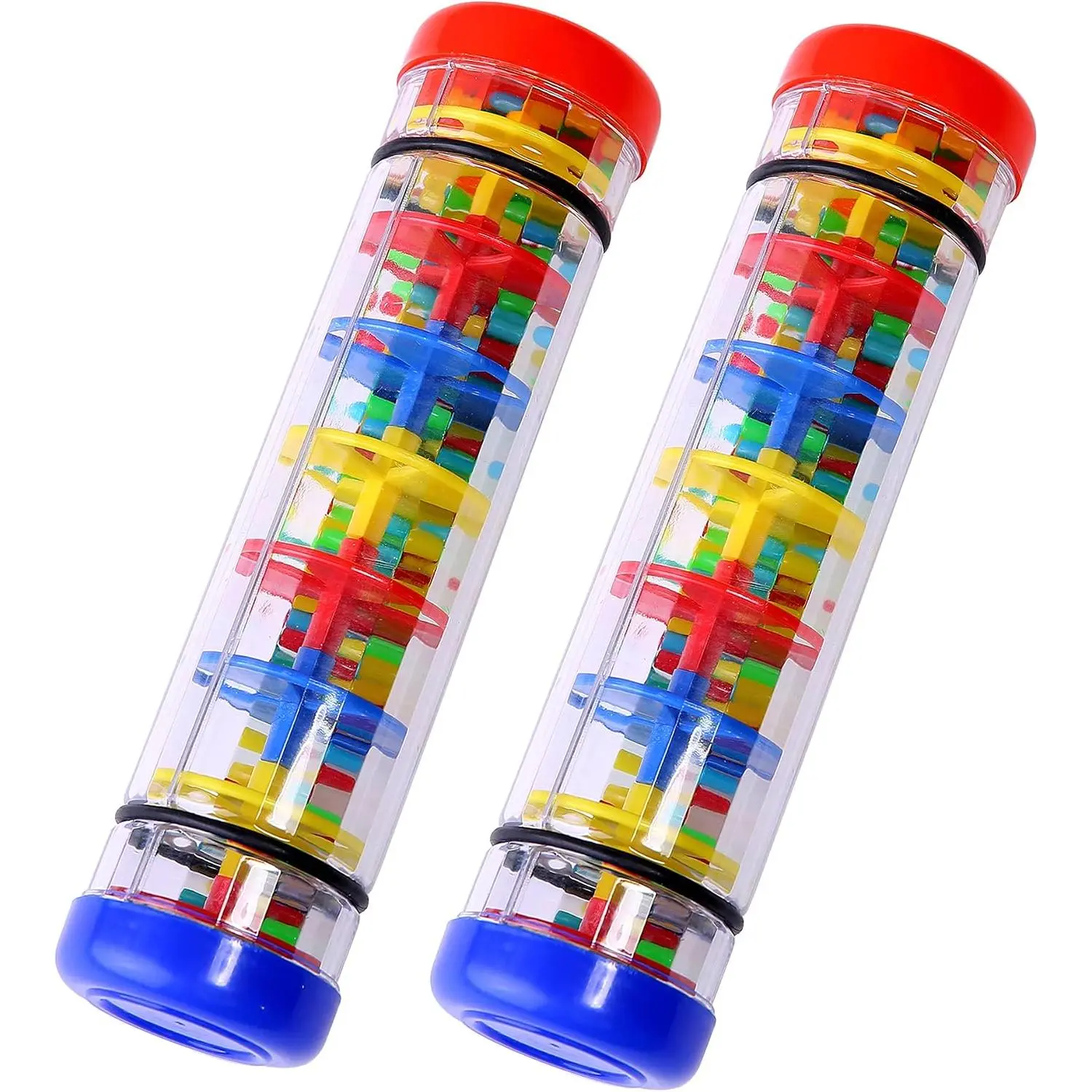 2 Pack 8 Inch Rainmaker Rain Stick Musical Instrument Rainfall Rattle Tube Rainstick Shaker Toy for Babies, Toddlers and Kids