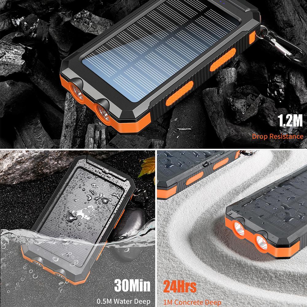 10000mAh Portable Solar Power Bank, Dual USB Output Port Waterproof Power Bank with LED Light, Solar Phone Charger Compatible with iPhone & Android #GLOBAL PICKS