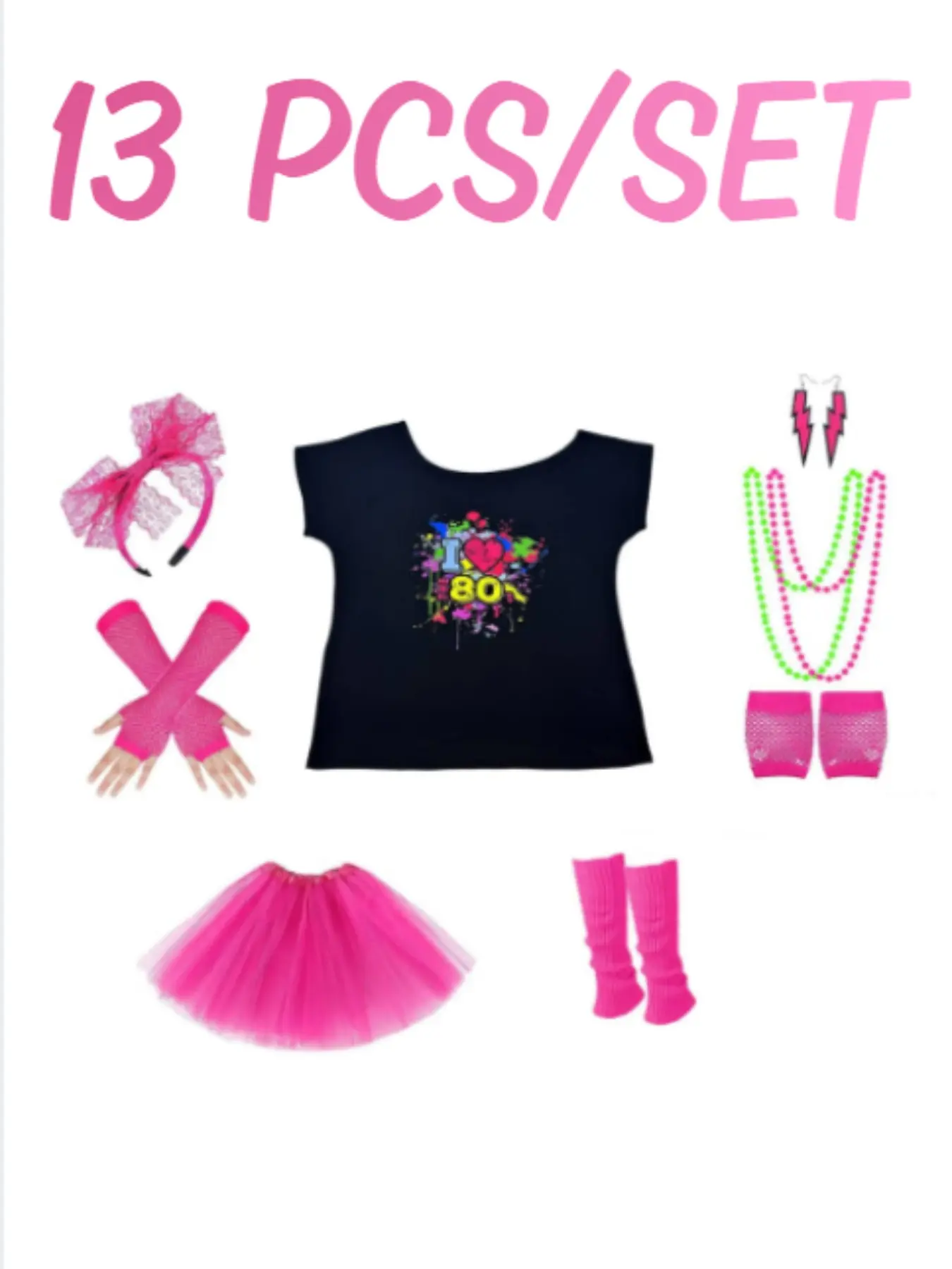 80s Disco Costume Set, Neon Retro Party Cosplay, Tutu Skirt Leggings, Perfect for Halloween, Music Festivals, Comic Con, Stage Performances