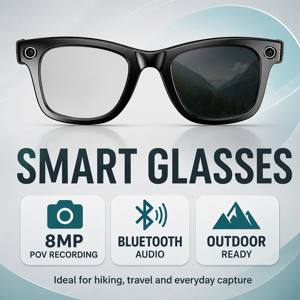 Wearable Smart Camera Glasses with 8MP HD Recording, Bluetooth Audio, Hands-Free POV Photo & Video Capture, Photochromic Lenses for Cycling, Hiking, Travel, Content Creation & Daily Wear