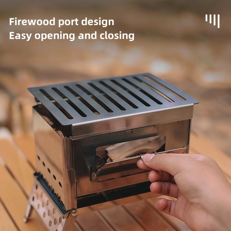 Outdoor Stainless Steel Card Grill, Camping Mini Detachable Portable Wood Stove, Picnic Charcoal Card Stove