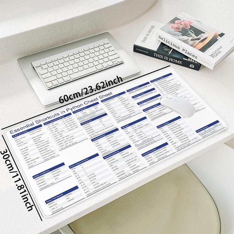 Python Essential Shortcuts Cheat Sheet Mouse Pad, Non-slip Rubber Base Stitched Edge Mouse Pad, Office Desk Pad for Home Office Game