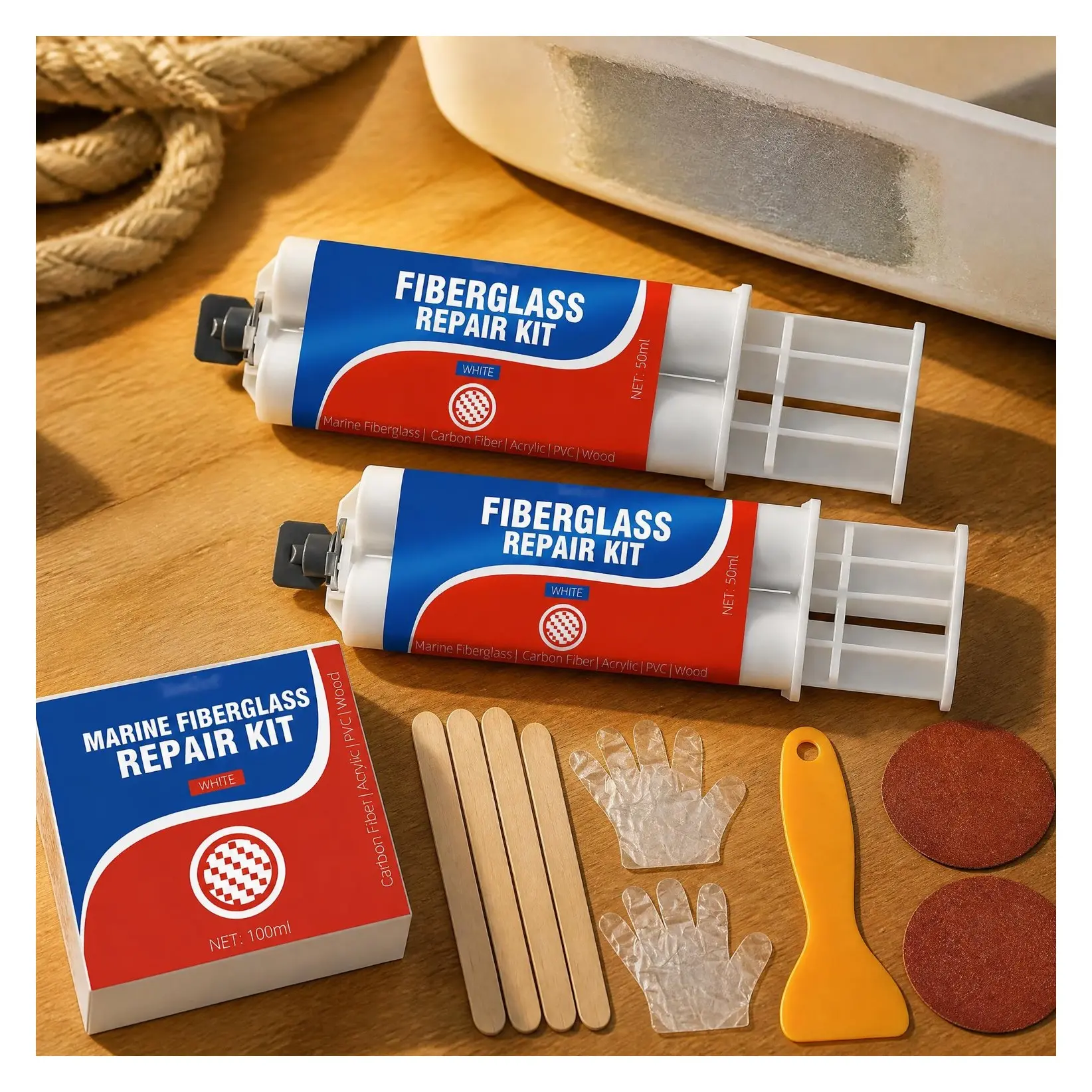 Marine Fiberglass Boat Repair Kit - 100ml White Gel Coat Epoxy Resin GlueGift
