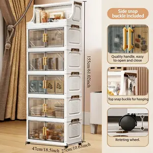3/4/5/6 layers of multifunctional foldable storage cabinets with magnetic doors, stackable with handle storage and organizing boxes, with wheels for movable locking of storage boxes
