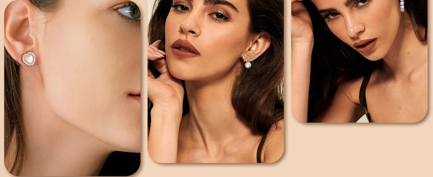 ORAZIO Clip On Earrings for Women - Pearl Drop Dangle Earrings with Bow Heart CZ - Lightweight Hoop Earrings for Non-Pierced Ears Gold Silver Finish Jewelry for Weddings Parties ORAZIO Clip On Earrings for Women - Pearl Drop Dangle Earrings with Bow Heart CZ - Lightweight Hoop Earrings for Non-Pierced Ears Gold Silver Finish Jewelry for Weddings Parties