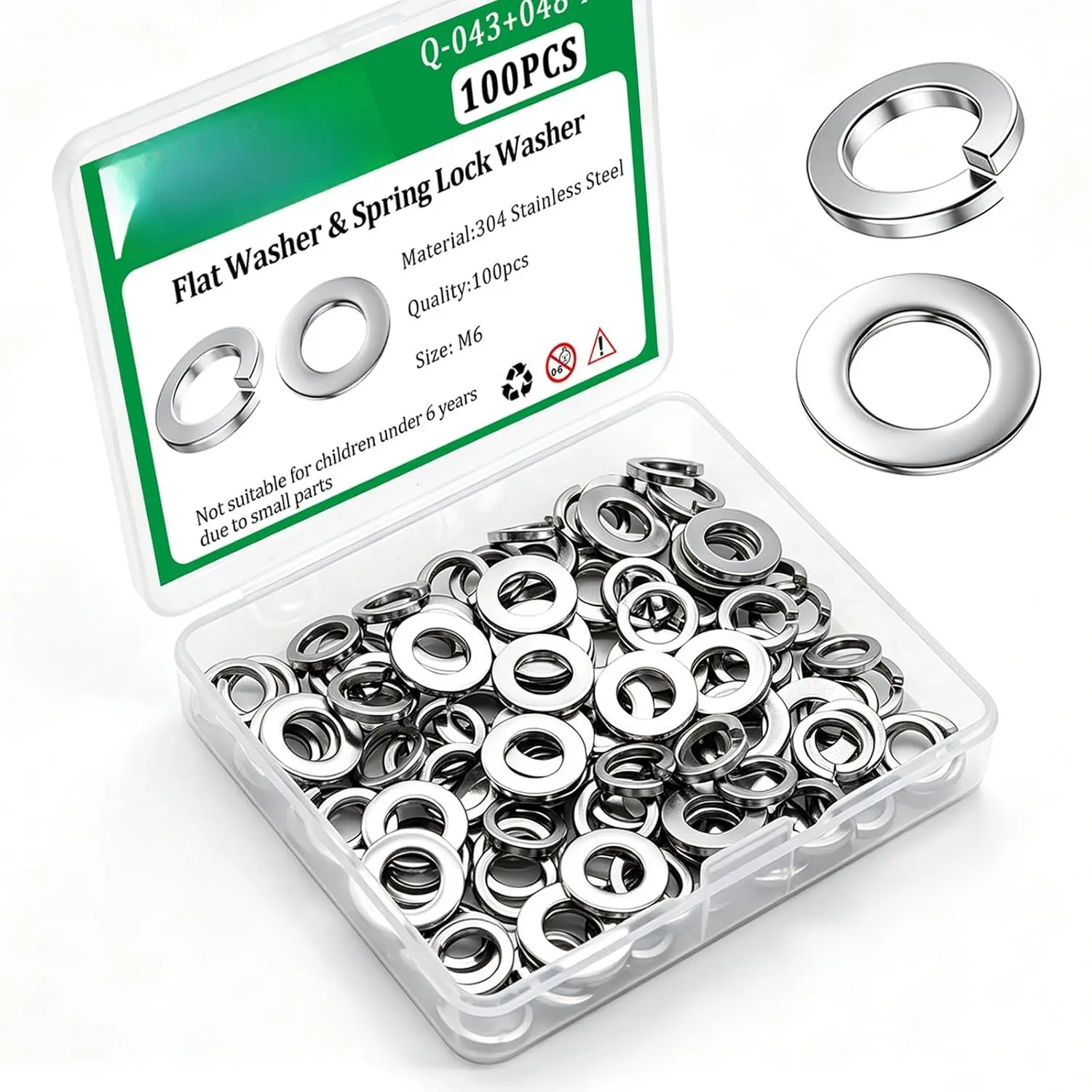 100 count M6 Stainless Steel Flat & Split Lock Washers, 50 count Each, , High Strength &  Resistance, Ideal for Electrical Connections & Harsh Environments