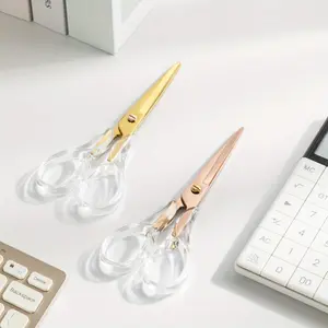 [Golden Luxury Scissors Cutting Tools] Practical Light Luxury Simple Transparent Acrylic Scissors Golden Office Stainless Steel Clippers Handbook Cutting Tools