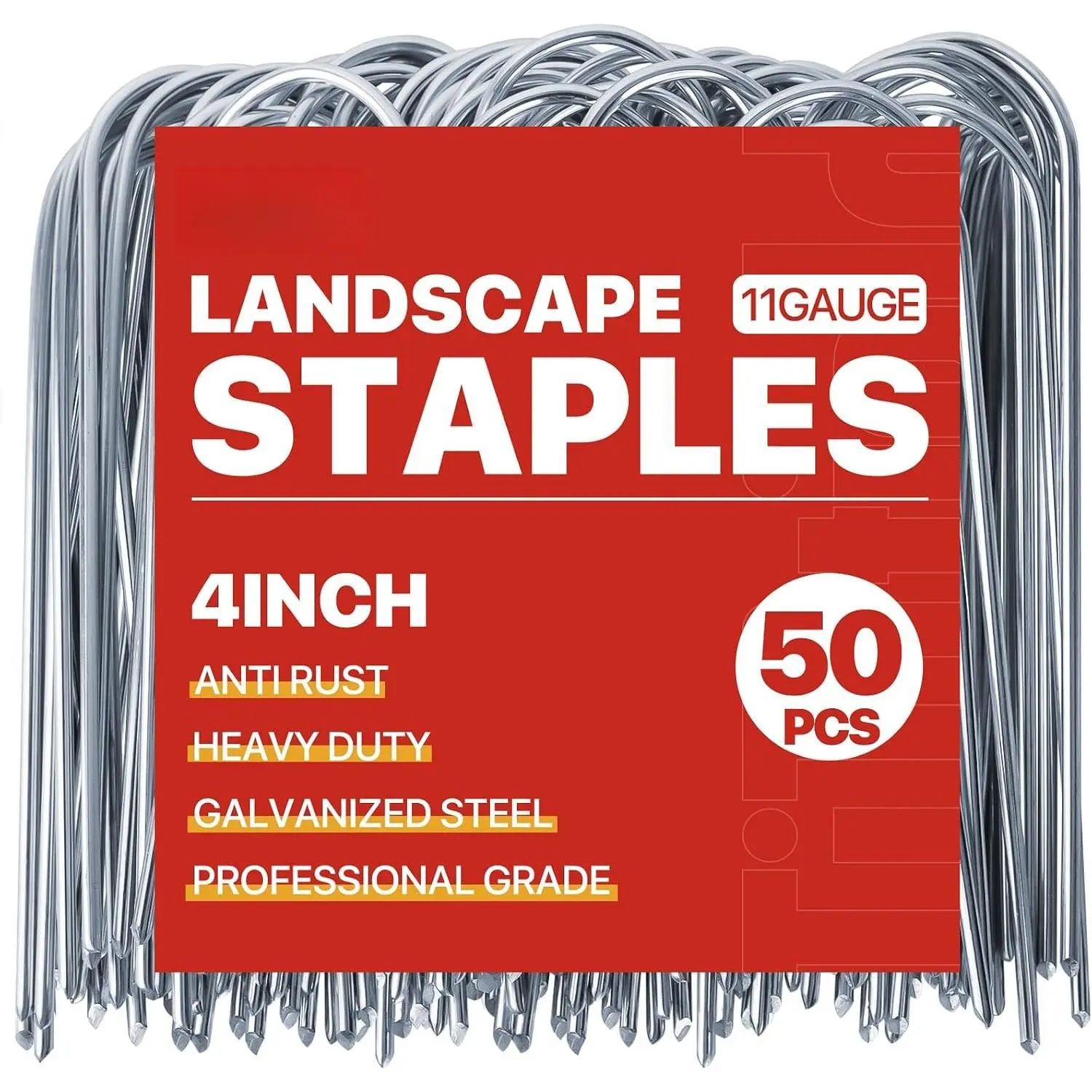 Galvanized Steel U-Shape Garden Stakes, 50-Pack Bulk Heavy-Duty 4-Inch 11-Gauge Anti-Rust Outdoor Stakes for Landscape Fixation, Irrigation Tubing, Bulk Pack