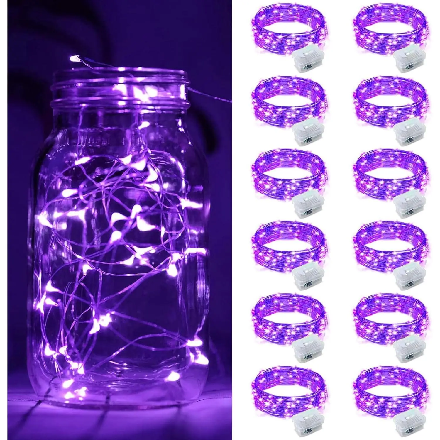 12 Pack Fairy Lights Battery Operated, 7ft 20 Mini LED Silver Wire Twinkle Lights for DIY, Parties, Wedding, Bedroom, Christmas Decoration (Purple)fidget toys