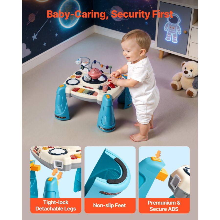 VEVOR Baby Spacecraft Musical Table Toys for 1-3 Years Old, Learning Activity Desk with Space Theme Soft-glow Star Projector 60+ Sound Sources, Toddler Learning Table for Kids 6+ Months
