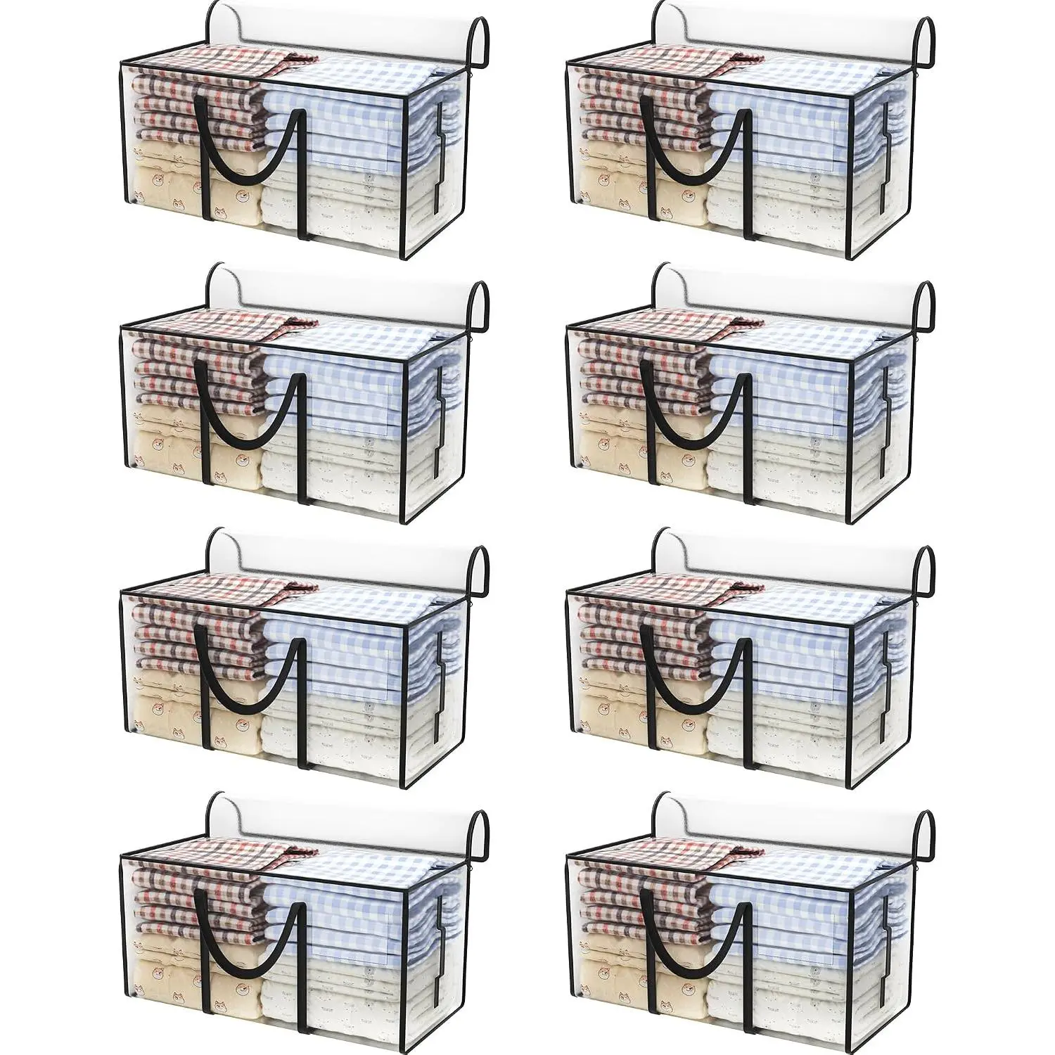 8 Pack Heavy Duty Semi-Transparent  Moving Bags, 97L/25.6Gal PP  w/Reinforced Handles & Metal Zippers, 28.7"x13.7"x15" Foldable Moving Boxes For  Dorm Storage