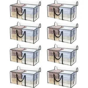 8 Pack Heavy Duty Semi-Transparent  Moving Bags, 97L/25.6Gal PP  w/Reinforced Handles & Metal Zippers, 28.7"x13.7"x15" Foldable Moving Boxes For  Dorm Storage