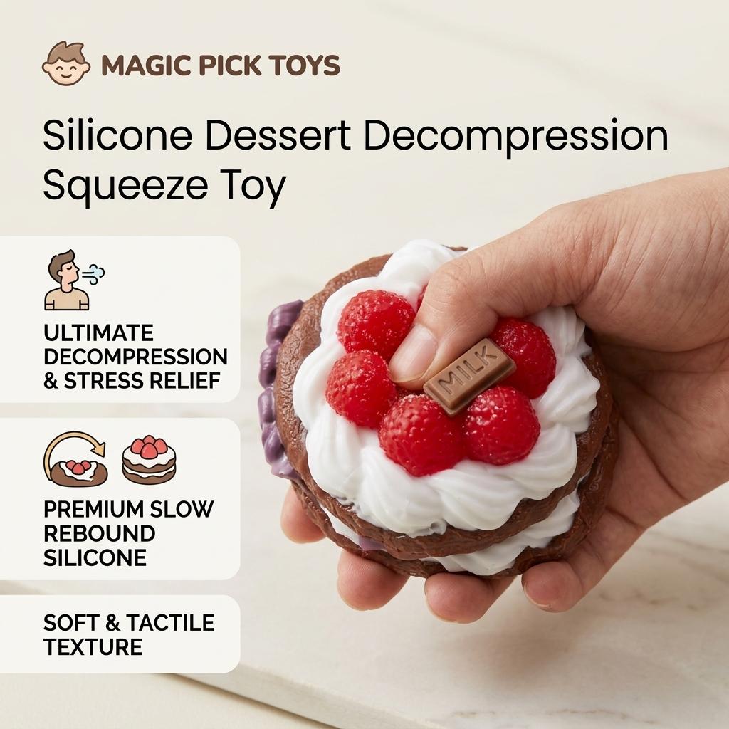 Final Sale | Chocolate Raspberry Tart Squishy |  Food-Grade Silicone Slow-Rising Rebound Squishy Fidget Toys for Stress Relief - Soft Squeeze Toys with Thick Creamy Slime Texture, Handmade Non-Toxic Sensory Toys