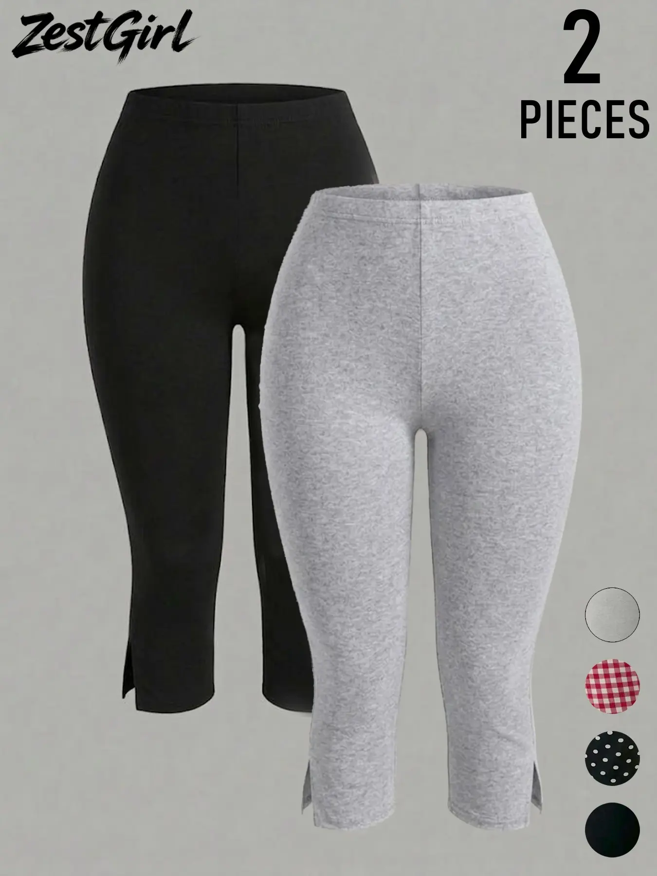 Zestgirl Two-Piece Retro Polka Dot Plaid High-Waisted Capri Cropped Pants, Elastic Casual Summer Bottoms, Perfect for Daily Wear and Street Style, Polka Dot Capris