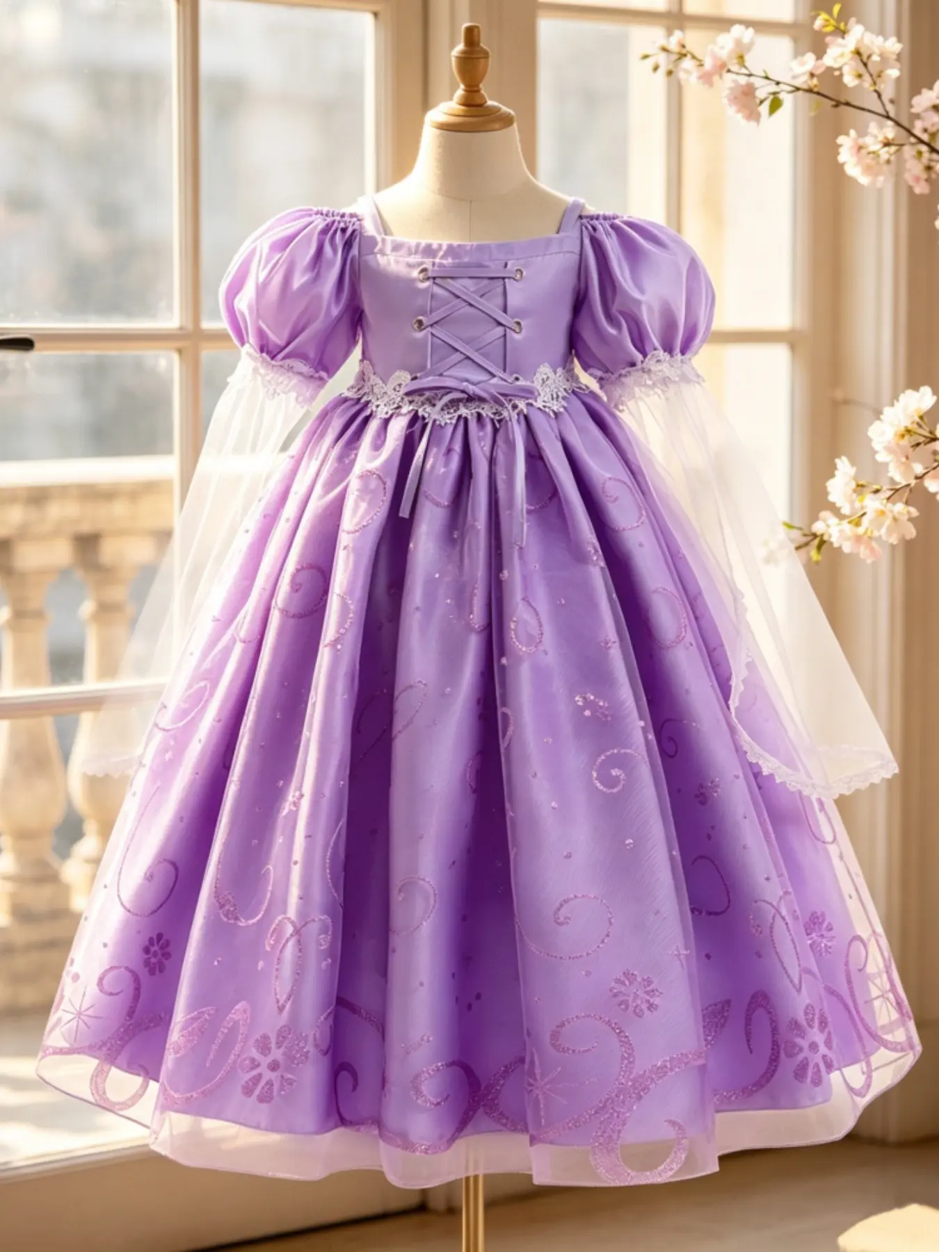 Sophia Dress Gown for Girls Long Hair Princess Dress Rapunzel Magic Hair Princess Dress Elegant Formal Wear All Seasons