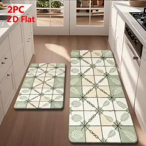 2/3pcs Flannel Kitchen Mat Set, Light Rhombus Pattern, Fern Leaf, Pineapple Design, Non-Slip, Absorbent, Home Decor