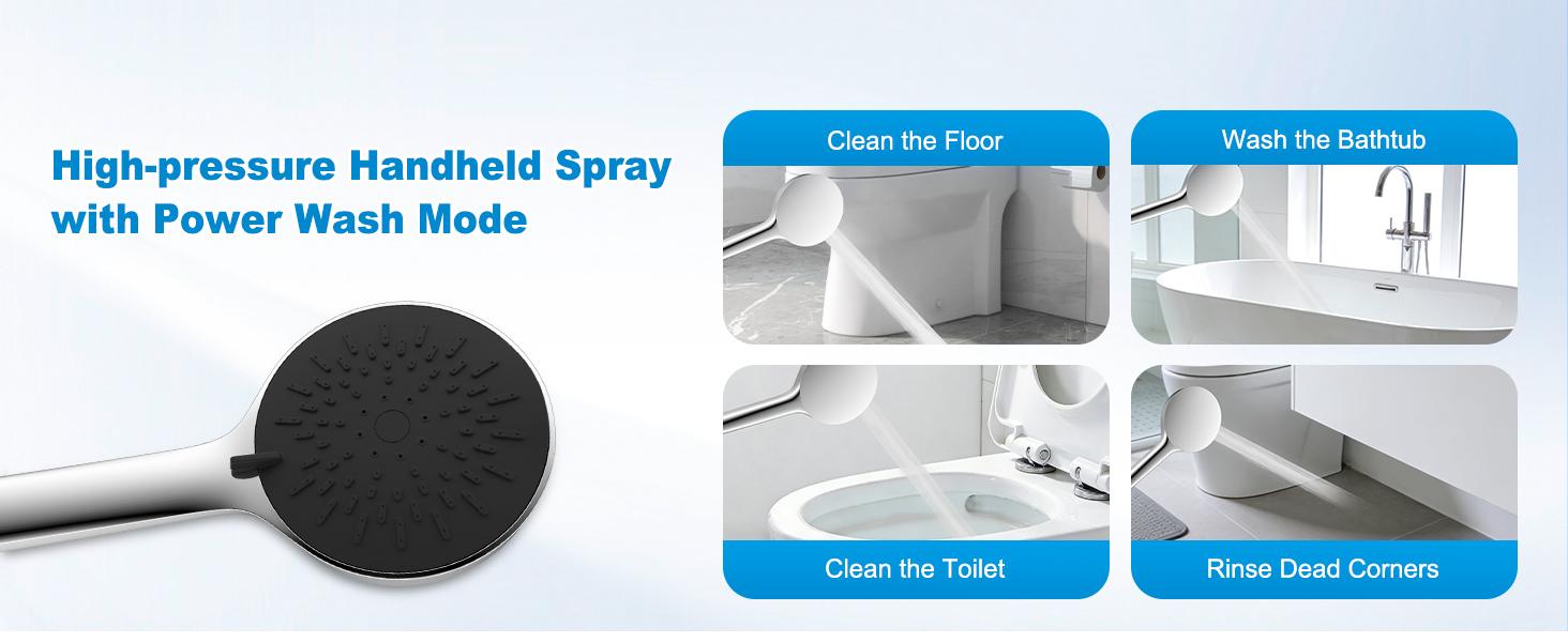 10" Rain Shower Head with Handheld, High Pressure Boosting Rainfall Showerhead with All Metal Adjustable Extension Arm, Easy Reach Shower Holder, 5 Spray Modes with Power Wash, Easy to Install, Chrome