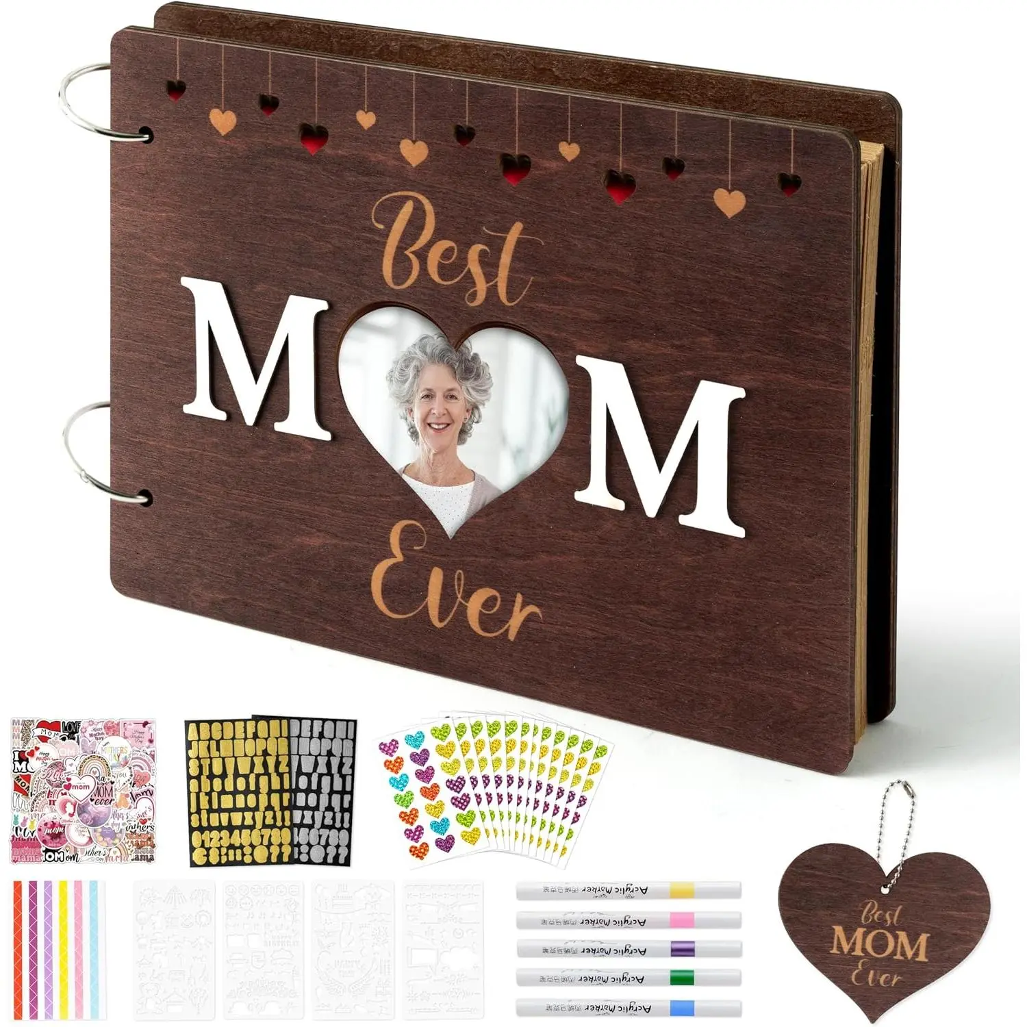 Large Size Mother’s Day Scrapbook Album Kit - 11.8x8.6  Mom Ever Large Wooden Photo Album Craft Set for Mom Grandma DIY Memory Book   for Mother's Day Birthday & Family Moments