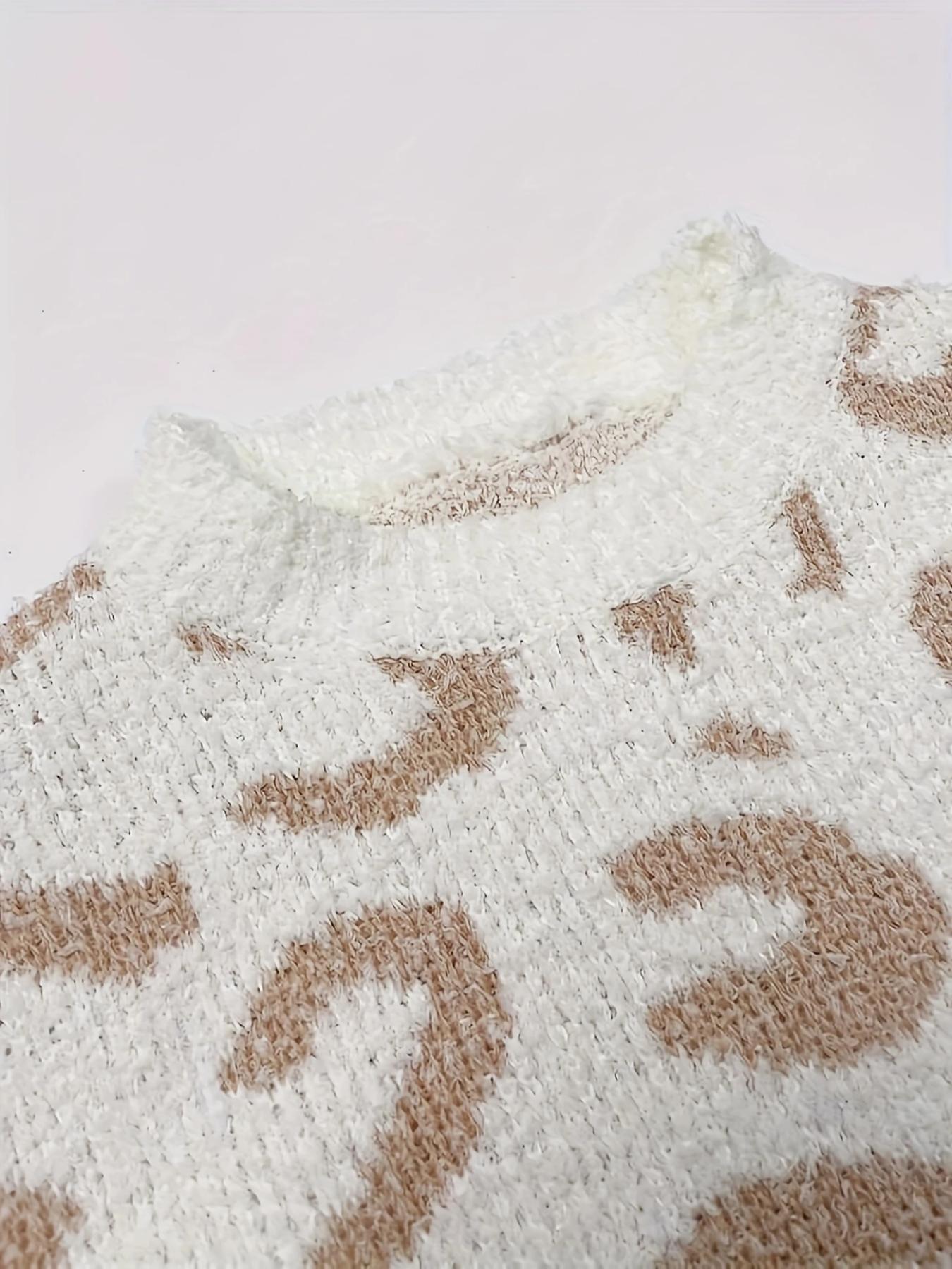 【COZY Soft Plush Feel】Women's Soft Plush Half Velvet Fall Winter Ultra-Soft Round Neck Leopard Print Top + Shorts Homeewear Sleepwear Set Leopard Print Pajamas