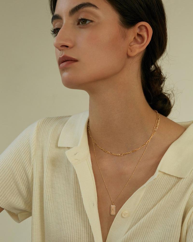 Fettero Dainty Layered Initial Necklaces for Women Trendy Figaro Chain Necklace 14kGold plating Initials Necklace