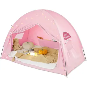 Hommi Lovvi Twin Bed Tent for Girls, Indoor Blackout Sleeping Tent with Dreamy, Breathable Privacy Bunk Beds, for Drafty Rooms or Cottage-Style Spaces, Pink