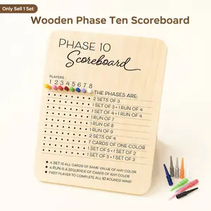 1 Set Wooden Phase Ten Scoreboard Card Game, Round Tracker With 8 Colored Pegs And Stand, Portable Round Tracking Board, Family Game Night Tabletop Card Games For Adults And Teens, Indoor Travel Use.