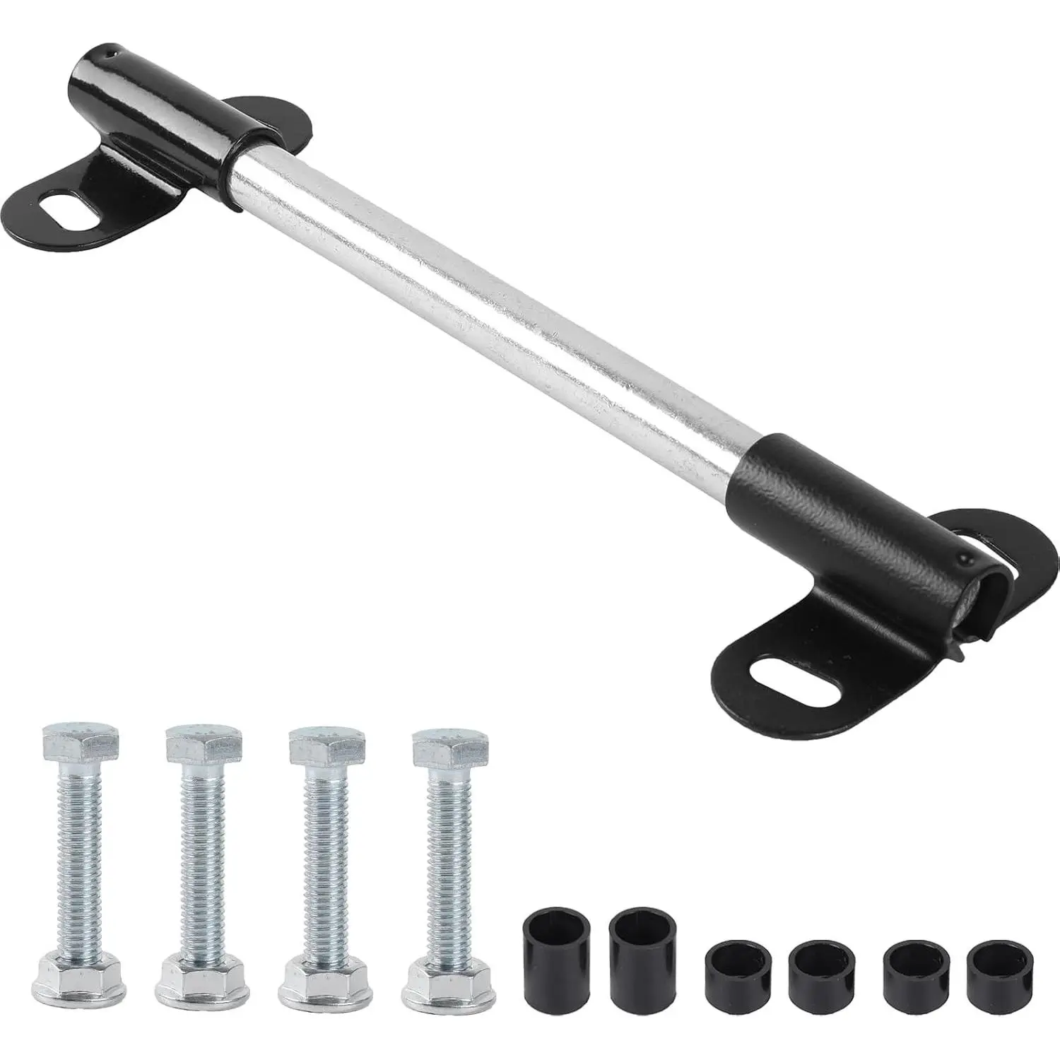 (1-Set) Heavy-Duty Wheelbarrow Axle Bracket Set - 10" x 0.63" Wheelbarrow Axle Shaft and 2.1" x 3.3" Brackets - Compatible with 5/8" Hole Wheelbarrow Axles - Includes Bolts Nuts, Nylon Spacers