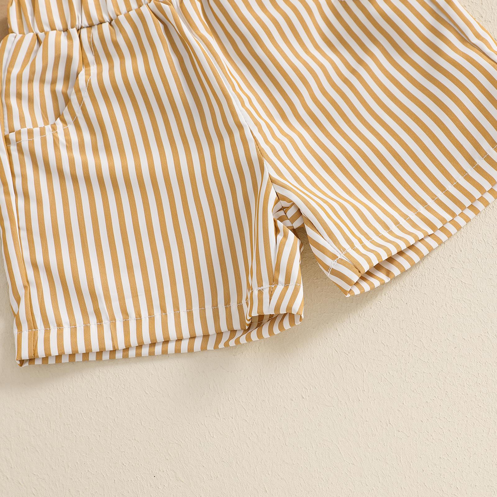 Toddler Baby Boy Summer Outfit Animal Embroidery Round Neck Short Sleeve Top Stripe Shorts Casual 2pcs Set Summer Clothes