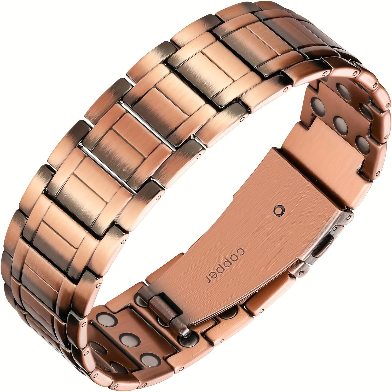 Men's pure copper magnetic bracelet with 3X super strong magnets - hypoallergenic, sturdy design, with adjustable folding clasp - perfect gift, wristband bracelet, adjustment tool.