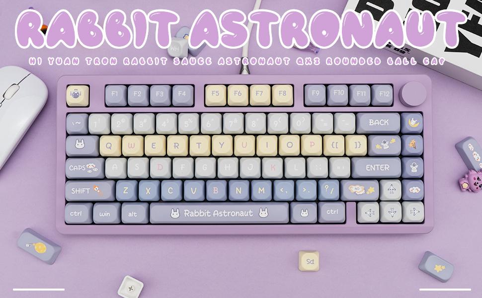 Cute Bunny Purple PBT Keycaps 136 Keys Dye Sublimation XOA Profile Full Set Compatible with Cherry MX Switches ANSI Layout Mechanical Keyboards gaming stuff gaming accessories