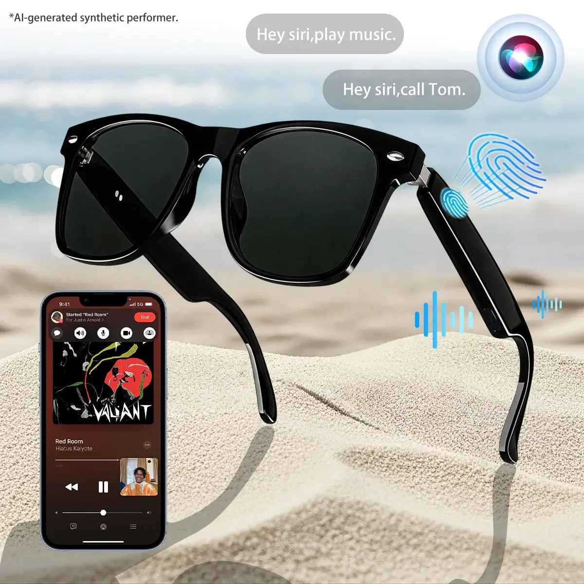 Bluetooth Audio Sunglasses, Smart Open-Ear Glasses with Bluetooth 6.0, Hands-Free Calls, Touch Control, Magnetic Charging, UV Protection for Driving, Travel & Outdoor Use