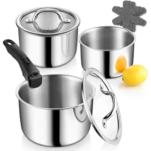 Tri-Ply Cooking Pots and Sauce Pans, 9 count Stainless Steel Cookware Set with Removable Handle, Induction 2Qt Saucepan, 3Qt Small Pot & 4Qt Stock Pot, Oven & RV Safe to 500?, Dishwasher Safe