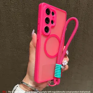 Transparent Magnetic Skin Feel Shockproof Phone Case Cover + Wrist Strap, Compatible with Samsung Galaxy S26 S25 Ultra/edge/s24 Series, Magsafe Charging
