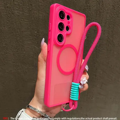Transparent Magnetic Skin Feel Shockproof Protective Phone Case + Wrist Strap, Compatible with Samsung Galaxy S26 S25 Ultra/edge/s24 Series, Magsafe Charging