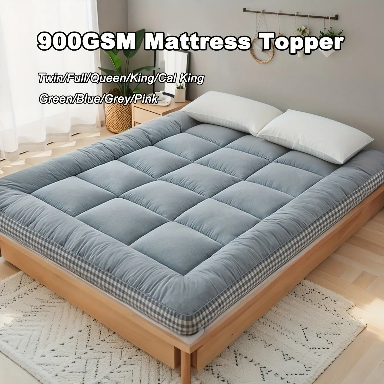 1pc 900GSM Microfiber Mattress Topper Mattress Protector Cover | Ultra-Soft Breathable Sheet | for Bedroom, Dorm, Guest Room, Apartment | Deep Pocket Fitted | Twin/Full/Queen/King/Cal King |good Gifts for Chrismas & New Year