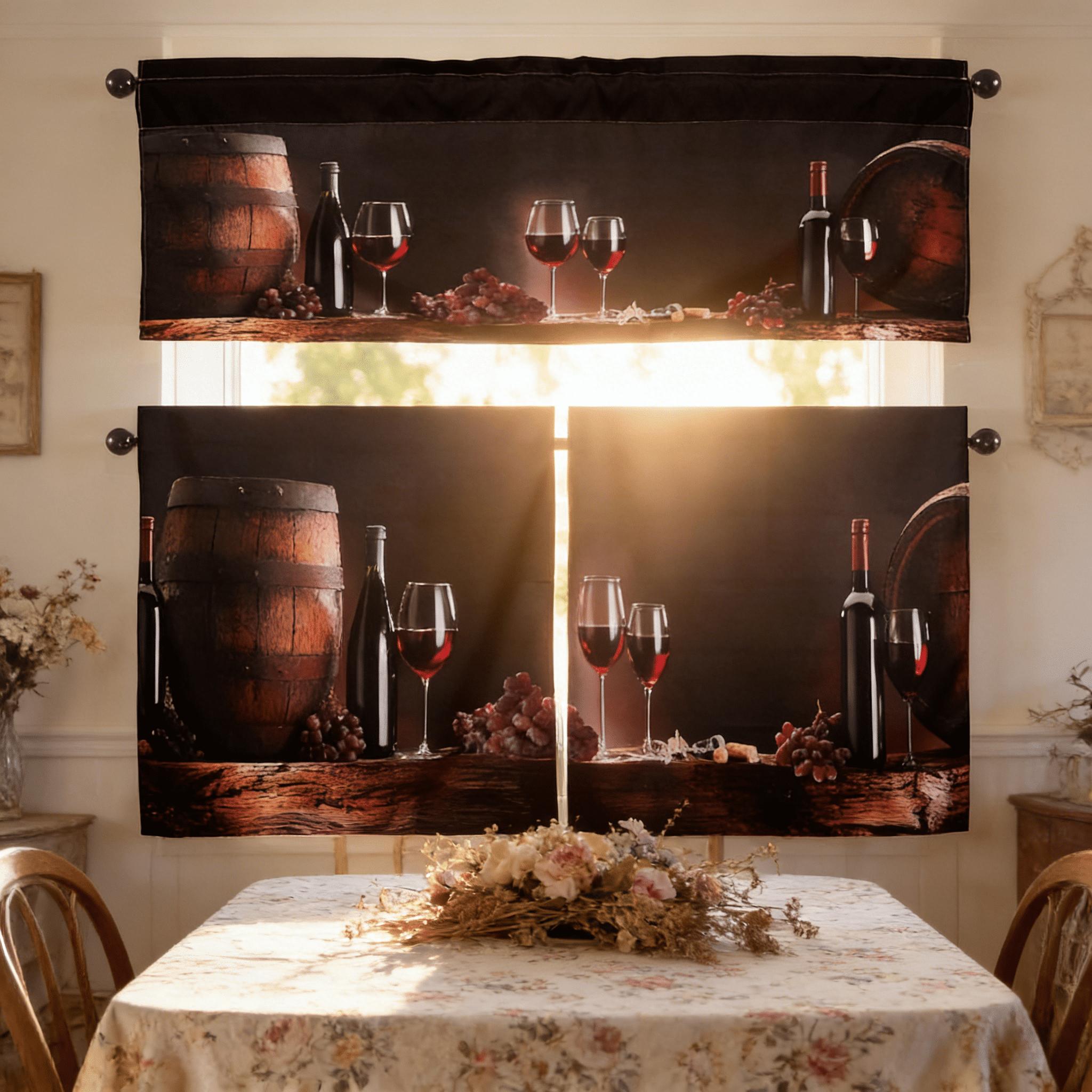 SoftHaven Home Made in USA Vintage Rustic Farmhouse 3-Piece Kitchen Curtains & Valances Set, Elegant Country Style Rod Pocket Window Drapes, Reusable Washable Polyester Home Decor for Kitchen Windows