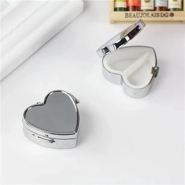 Women's Heart Shaped Pill Organiser - Mini Metal Handbag Fit Travel Pill Box with 2 Slots, Cute Pocket Case for Vitamins, Supplements & Small Daily Essentials (sohochic), Heart Shape 2 Slots