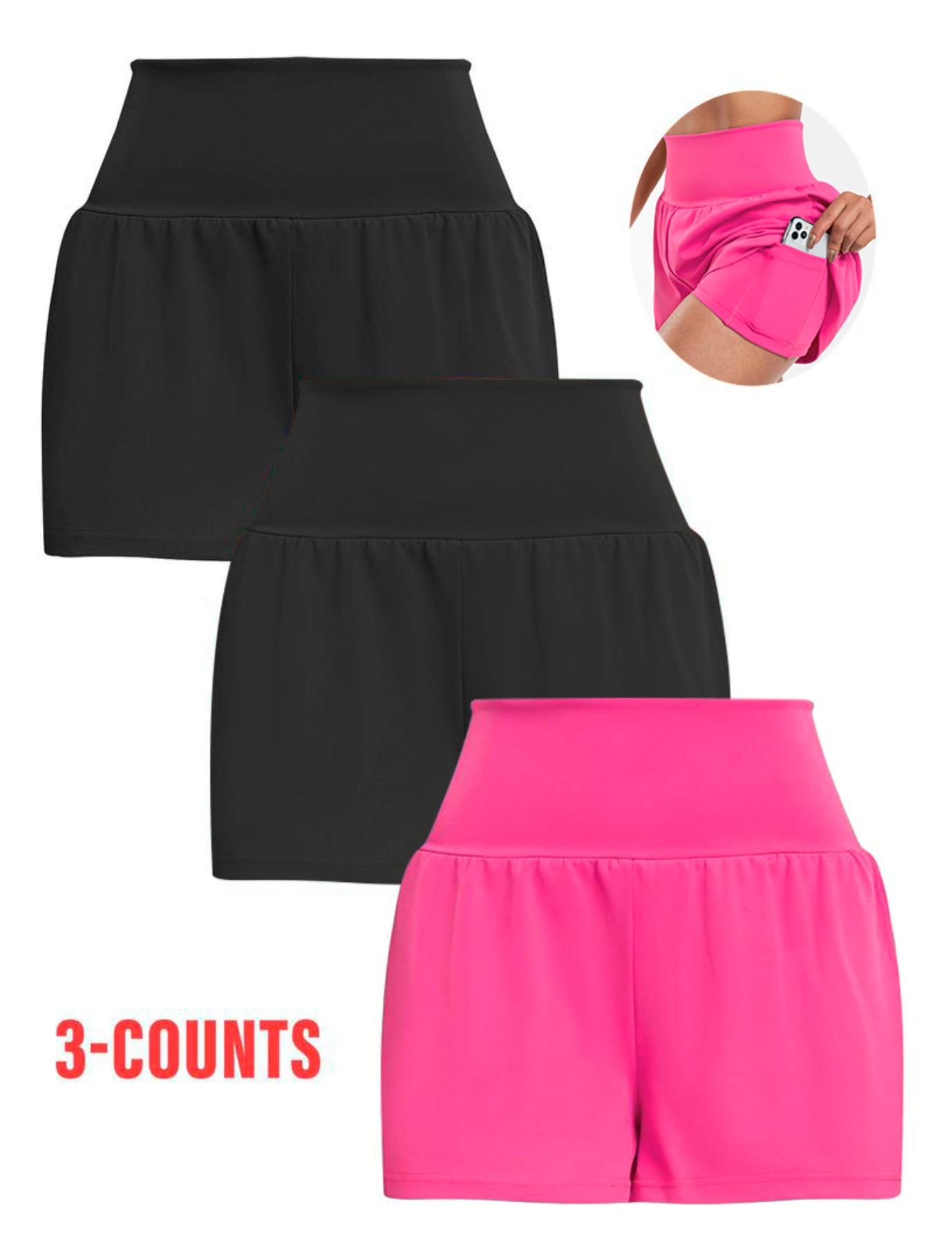 Women's 2 in 1 High Waist Sports Shorts, Gym Shorts, Casual Pocket Design Shorts for Yoga Gym Workout Running, Ladies Sportswear for Summer