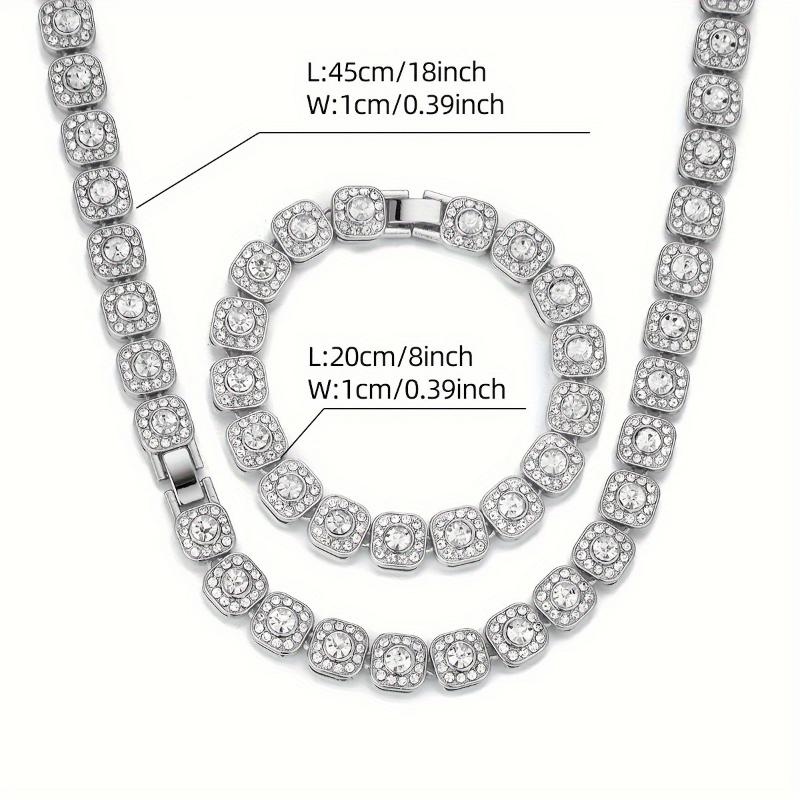 2pcs Luxury Men's Jewelry Set, 10mm Wide Square Chain with Ice, Classic ...