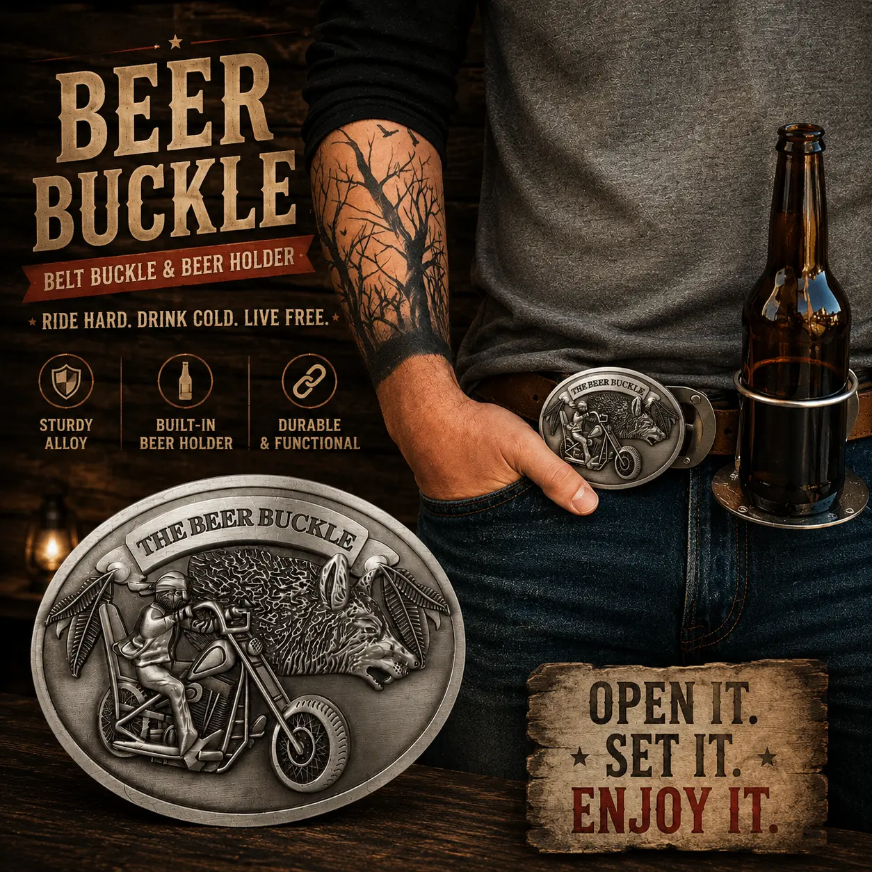Metal Coating Zinc Alloy Beer Belt Buckle Holder - Male Party Fashion Accessory for Belts, Crafted Drink Holder Gift, Hook, Shaped Buckle