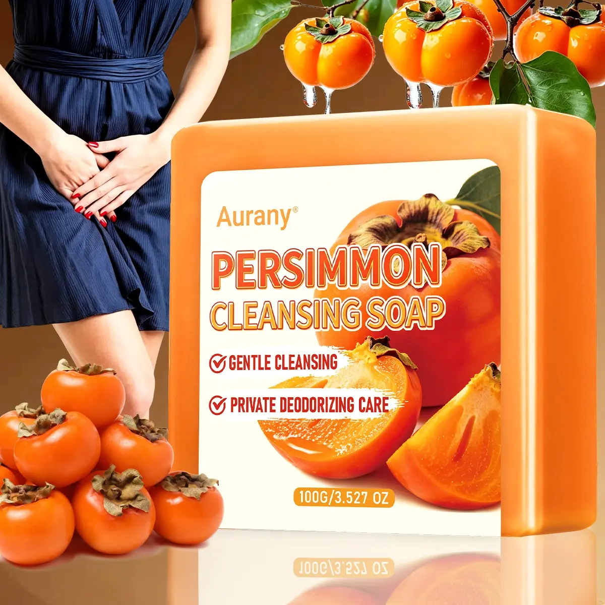 Persimmon Soap, Deodorizing Soap With Persimmon, Deodorant Soap， Gentle Cleansing, Private Deodorizing Care For All-Day Freshness，Plant-Based Formula, Mild & Moisturizing, Easy To Rinse ，100g For Daily Intimate & Body Care