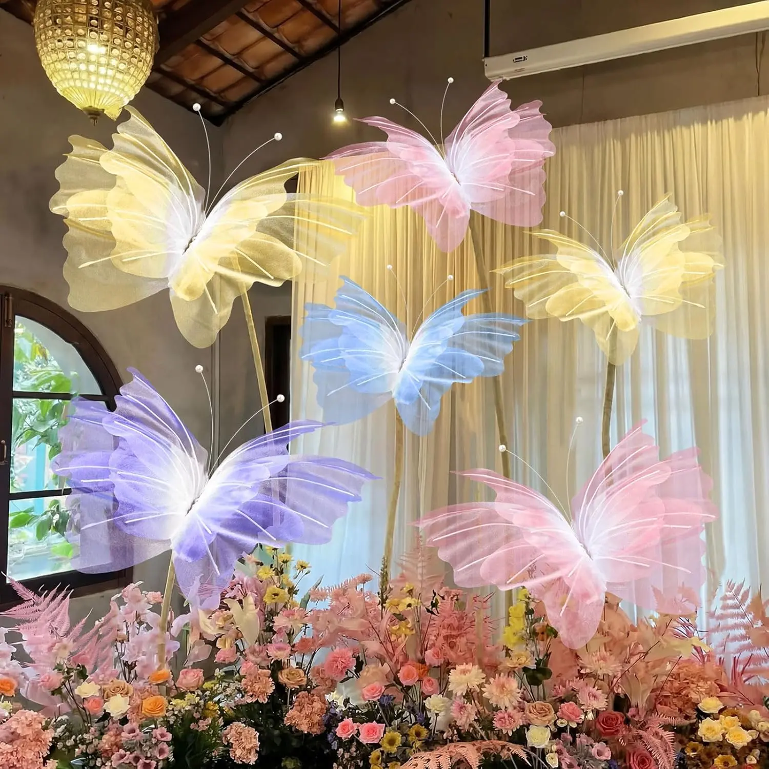 6 count Gradient Color Large Butterfly Decorations Big Butterfly Party Decor 20 Inch 12 Inch  Silk Butterflies for  Shower Women Birthday Wedding Decor